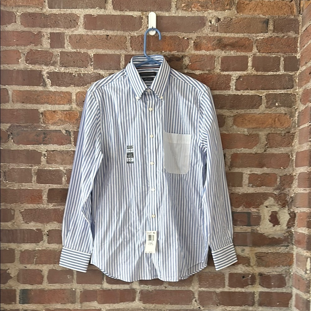Tommy Hilfiger Blue and White Striped Dress Shirt